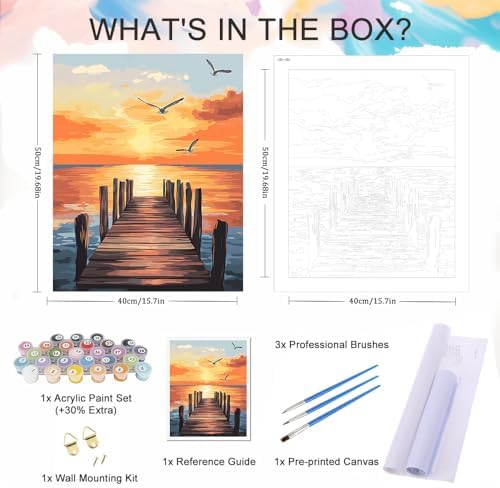 Natuyalo Paint by Numbers Kit for Adults Beginner, Sunset Landscape Adult Paint by Number Kits on Canvas, Sea Wharf DIY Acrylic Easy Painting by Numbers for Home Wall Decor 16x20 inch (Without Frame)