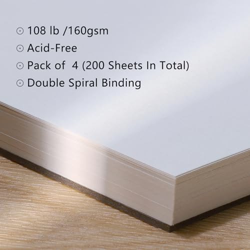 4 Pack Mixed Media Sketchbook, 5.5x8.5 inches Drawing Paper Sketch Book, 98lb/160gsm Heavyweight Spiral Bound Sketch Pads, Suitable for Wet and Dry Media, Drawing, Painting, Sketching(200 Sheets)