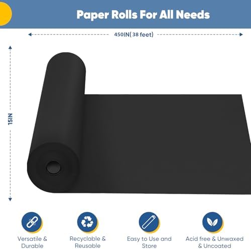 Black Wrapping Paper, 15"×450" Art Craft Kraft Paper Bulletin Board Paper