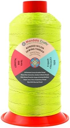 Mandala Crafts Size 207 630D T210 Lime Green Bonded Nylon Thread, 800 YDs