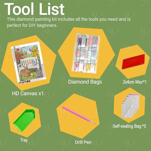 Gamteldot Easter Diamond Art Kits for Adults Beginner,DIY Easter Eggs Diamond Art 5D Full Drill Diamond Dot,Rabbit Diamond Painting with Complete Tools,Gem Art Crafts for Home Wall Decor Gift-12x16in