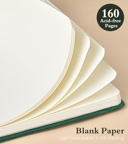 PAIBAS Blank Journal Notebook for Women Men,160 Pages,A5 Hardcover Sketchbook for Drawing, Sketch book, Unlined Notebooks for School,Work, Note Taking,Travel Journals for Writing 5.8"x8.5" (Green)