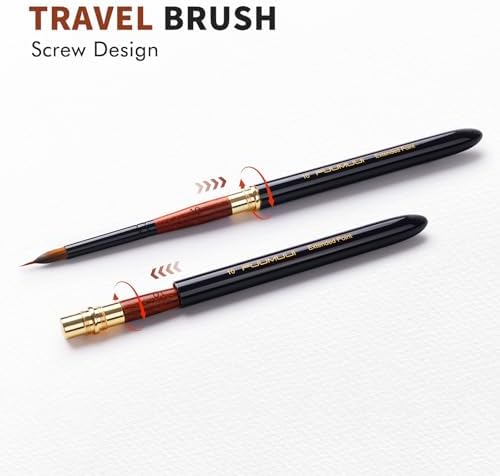 Fuumuui Travel Watercolor Brushes, 5Pcs Professional Plein Air Elegant Natural Squirrel Hair Travel Paint Brush Set with Sable Extended Needle Point Perfect for Watercolor Gouache Ink Painting