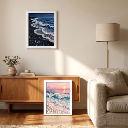 FunooFuno 2 Pcs Wave Beach Pearl Diamond Art Kits for Adults, 16" x 20"