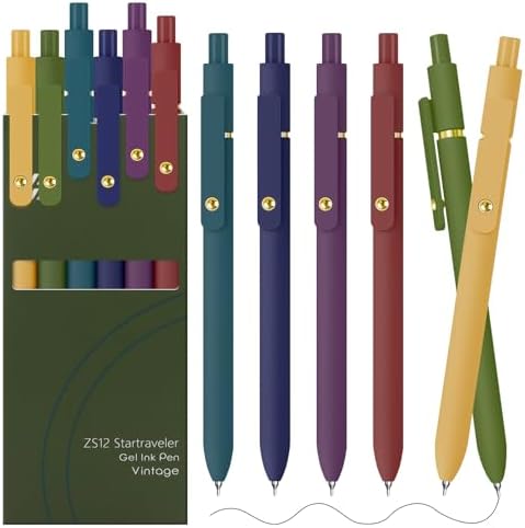 UIXJODO Gel Pens, 6 Pack Gold Retro 0.5mm Black Ink Pens Fine Point Smooth Writing Pens for School Office Supplies, Gifts for Women Girls