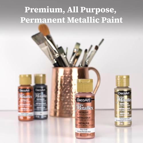 DecoArt Americana Dazzling Metallics Acrylic Paint Set – Bold Metallic Colors, 9 Bottles (2 fl oz) – Craft Metallic Paints for Canvas, Wood & DIY Projects