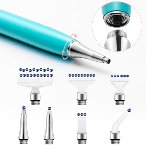 benote Diamond Art Pen Tools, 2 Sets Ergonomic Diamond Art Accessories Pens Metal Screw Thread Multi Placer Tips, Round and Square Drill Pen for Nail DIY Craft