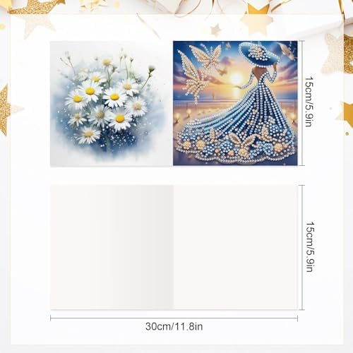 antor 6 Pcs 5D Diamond Painting Greeting Cards Kits, Elegant Lady DIY Diamond Art Cards with Envelopes, Handmade Rhinestone Greeting Card Set for Birthdays & Holidays