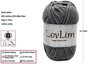 Yarn Pack, 2 skeins of 50g Each, Soft Cotton Yarn for Crochet and Knitting, Craft DK Amigurumi Yarn (Grey)