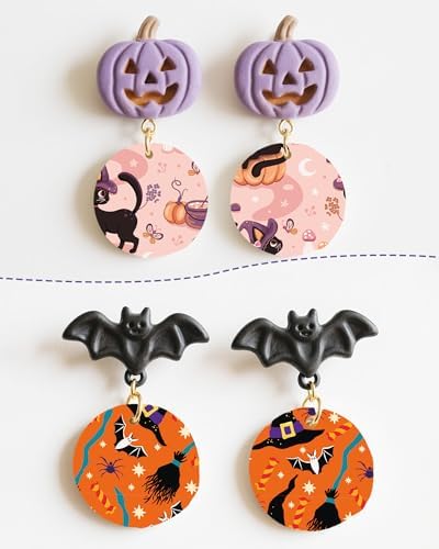 Puocaon Halloween Clay Transfer Paper - 18 Pcs Pumpkin Ghost Black Cat Wizard Art Design Transfer Sheets for Polymer Clay Halloween Themed Earrings Design Jewelry Making