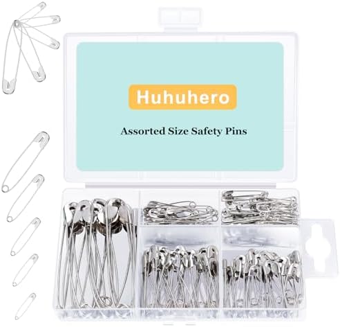 Huhuhero 160Pcs Safety Pins, Large & Small Safety Pins for Clothes Sewing