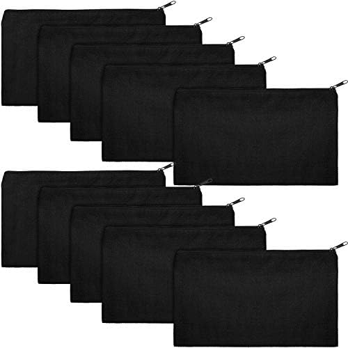 Gejoy 10 Pack Blank Canvas Cosmetic Bags Zipper Pouch DIY,S,Black