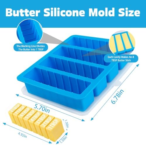Sidosir 2 Pcs Butter Silicone Mold with Lid, Non-Stick Butter Mold Tray with Measurements for Chocolate and Homemade cakes, Ice, Butter Mold for Homemade Butter