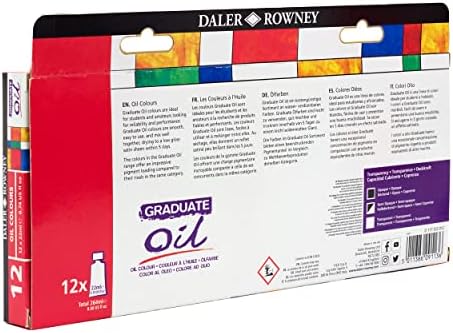 Daler Rowney Graduate Oil Paint Set, 12 Assorted Colors in 22mL Tubes - High Lightfastness, Painting Supplies Ideal for Artists, Students, and Hobbyists