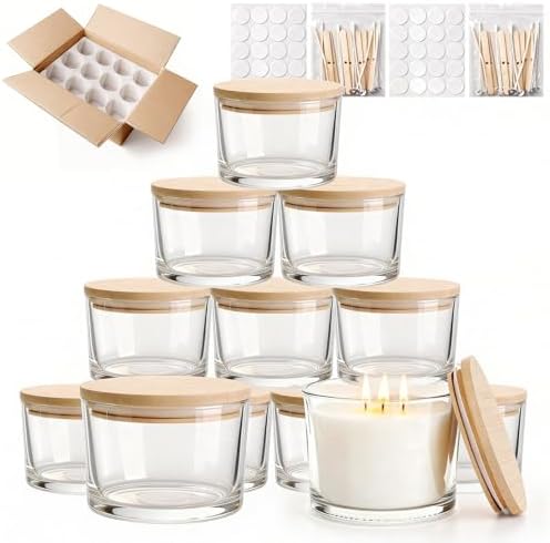 12-Pack 16oz Glass Candle Jars for Making Candles -Clear
