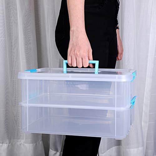 JUXYES 2-Tiers Plastic Stack Carry Storage Containers Box wih Handle Lids