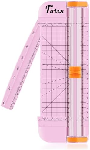 Firbon A5 Paper Cutter, Small Straight Paper Trimmer with Side Ruler | Pink compact design | Cuts photo, cardstock, labels & coupons | Portable desktop slicer | Scrapbooking & craft projects