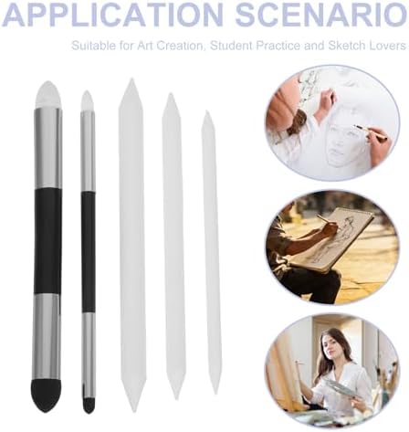 Totority 5pcs Double Headed Sketch Blender Pen Set with Sponge and Paper Tortillions for Shadow Blending and Precise Control, Reusable Drawing Tools for Artists and Students
