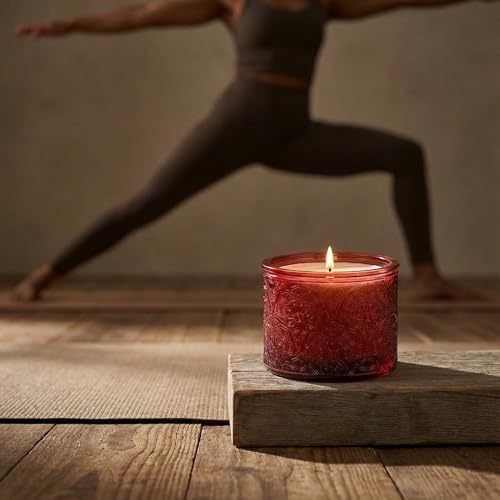 10 oz Red Mandala Glass Candle Jars with Bamboo Lids, 9 Pack