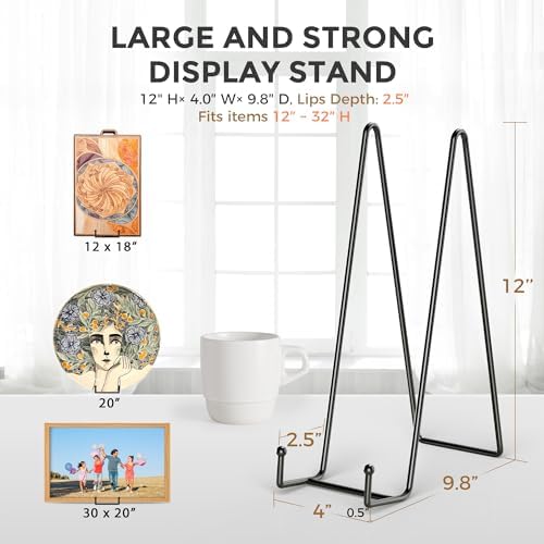 TR-LIFE 4 Pack 12 Inch Large Plate Stands/holder for Display - Metal Picture Frame Holder Stand + Easels for Platter, Book, Plaque, Photo, Table top Art