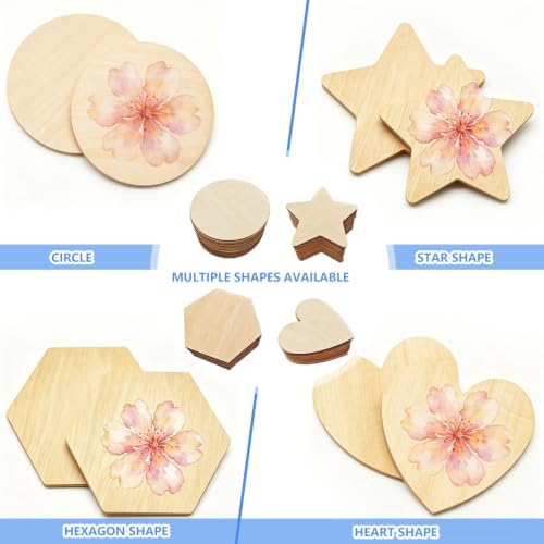 50PCS Wooden Round, Made of Basswood, 4 Inch Unprocessed Wood Pieces, Natural Star Shaped Wood Blanks, Suitable for DIY Painting, Pyrography, Staining, Carving and Other Crafts, and as Coasters