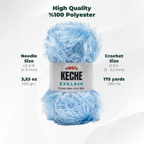 Eyelash Fun Fur Yarn - Premium Soft Crochet Yarn DIY Hand Knitting 100% Polyester 175 Yds 3.53 Oz - Baby Blue
