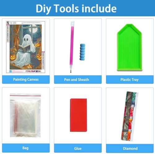 TYPUSOK Halloween Ghost Diamond Art Kits for Adults,Round Full Drill 5D Diamond Painting Kits for Beginners,Black Cat DIY Diamond Dots Pictures Gem Art Kit,Home Wall Decor 12x16in