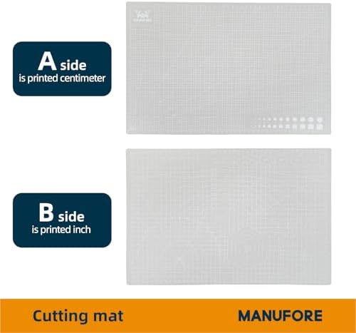 MANUFORE Gray Cutting Mat A3, A4, A5 Set with Centimeter and Inch Scale Self Healing Craft Cutting Board with 3mm 5-ply Thickness for Using Rotary Cutter, Craft Knife, Paper Knife