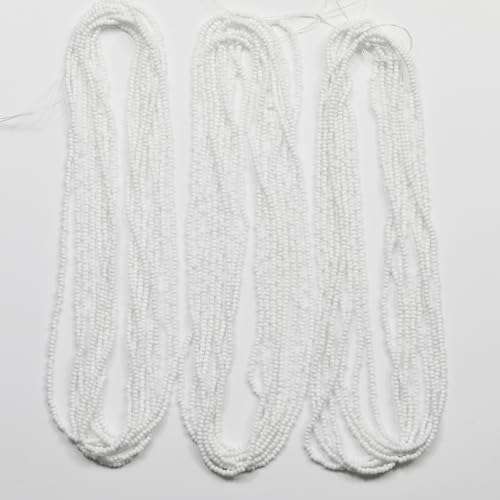 11/0 Glass White Color Seed Beads Hanks (1 Hank 3 Meters) Total 3 String Hanks About 6000pcs, 9 Meters String Seed Beads Strand Hanks (White)