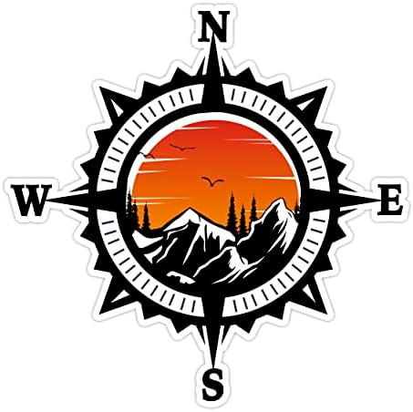 Compass Trees Mountain Sunset Sticker for Car Vinyl Decal Truck Window Bumper Motorcycle Stickers (2" x 2")