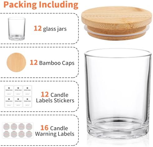 SUPMIND 10oz Clear Glass Candle Jars with Lids,12pcs Bulk for Candle Making