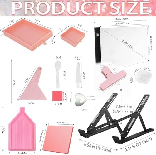 XEUZK All-Inclusive Diamond Art Accessories Kit with A4 Diamond Painting Light Pad Kit, Light Board for Painting Accessories, Bead Organizers & 5D Painting Tools Set for Full Drill & Partial Drill Art