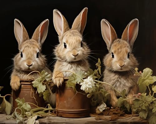 Clendo Vintage Bunny Paint by Numbers for Adults - Rabbit Adults Paint by Numbers Kits, DIY Paint by Number Acrylic Canvas Painting Art Kits for Home Decor 16x20 Inch (Without Frame)