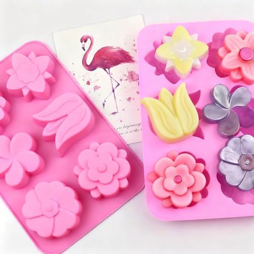 Silicone Soap Molds 3 Pack 6 Cavities Different Flower Shapes Silicone Mold for Handmade Soap Bath Bombs Lotion Bar Candle Chocolate Desserts Biscuit Pudding Teacake Jelly