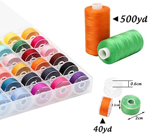 72Pcs Bobbins Sewing Threads Kit 36 Colors 500 Yards Sewing Polyester Thread Spools with 36Pcs Same Color Prewound Bobbins for Hand Sewing DIY Emergency Travel Sewing Machine Use (36 Colors)