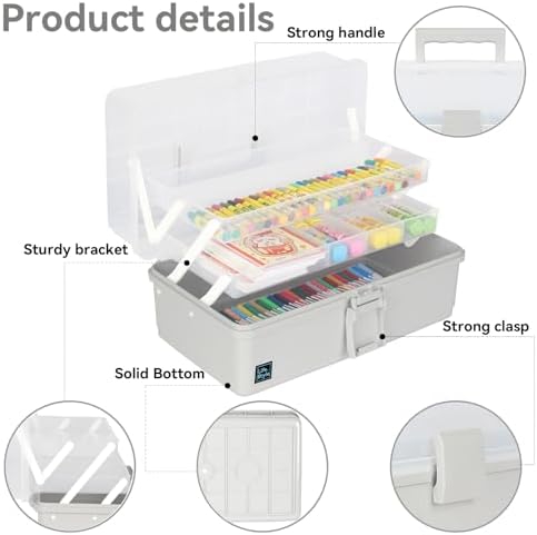WEWLINE 3-Layers Plastic Portable Storage Box,Household Plastic Craft Supply Box with Handle,Multifunctional Storage Boxes for Children Student,Perfect for Home Office