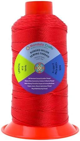 Mandala Crafts Size 346 210D T350 Red Bonded Nylon Thread, 415 YDs