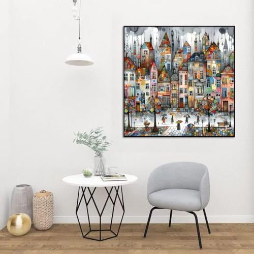 OJTOYART 5D Castle House Diamond Art Kits for Adults,Colorful Umbrella Full Round Drill Diamond Painting Kits,DIY Diamonds Dots Paint by Gem Art,Beginner Home Wall Decor 13.79 X 13.79 Inch