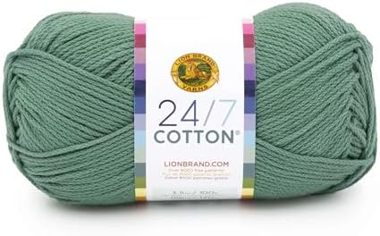 Lion Brand Yarn, 24/7 Cotton Mercerized Lightweight Yarn for Knitting, Crochet, and Crafts, Spruce, 1 Pack, 185 Yards of Natural Fiber for Breathable Tops, Durable Bags, and Easy-Care Dish Cloths