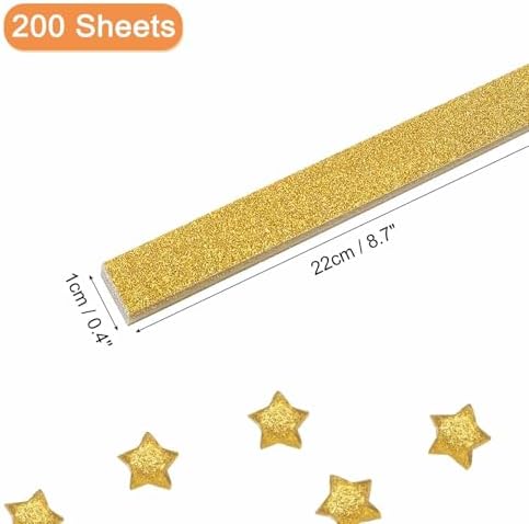 MECCANIXITY 200 Sheets Origami Paper Glitter Stars Papers Gold Fold Paper for Beginner Arts Crafts Projects,0.4 x 8.7 Inch