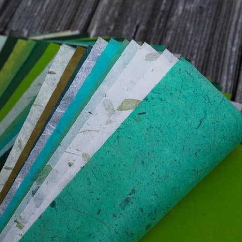 A5 50 Sheets Natural Fiber Mulberry Tree Mulberry Paper Sheets Art Tissue Washi Paper Design Craft Art Origami Suppliers Card Making 8.3" x 5.8". (Green Leaves,Banana Bark, etc.,,, A5)