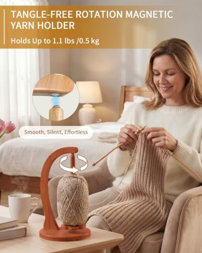 SPEENSUN Magnetic Yarn Holder for Crocheting, Large, Walnut Finish