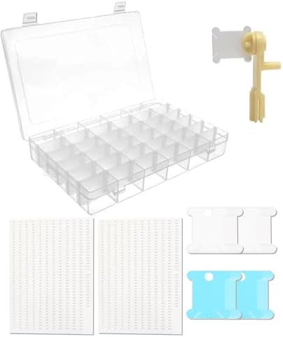 Embroidery Floss Organizer Cross Stitch Thread Organizer-Bobbin Winder 1 Removable 36 Compartments with 150 Floss Bobbins and 2 Pieces Numbered Stickers for Craft DIY Embroidery