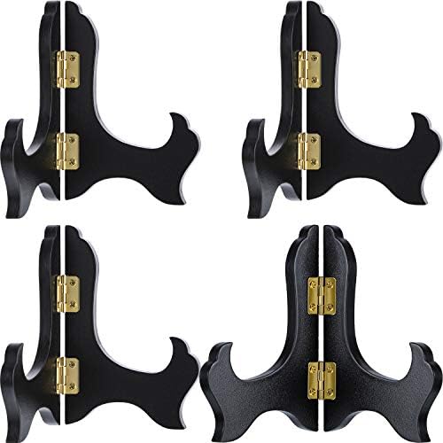 Tatuo 4 Packs Wooden Display Stand Plate Holder Easels, black, 4 Inch
