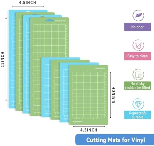 IModeur 8 Pack Cutting Mats - (4.5x6.5In, 4.5x12In) Green & Blue Cutting Mats for Cutting machine Accessories (4 Small & 4 Big Mats)