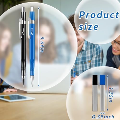 Outus 8 Pcs Metal Mechanical Pencils with Lead Refills, Blue, Black