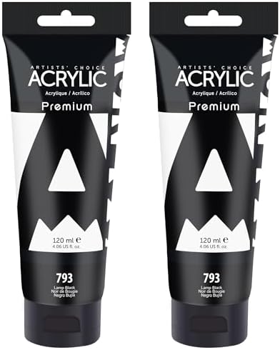 AUREUO Black Acrylic Paint Set, 4 Fl Oz / 120ml 2 Lamp Black Tubes, Rich Pigment Art Craft Paints for Canvas, Rocks, Wood, Ceramic, Fabric - Art Supplies for Beginners, Professionals, Artists