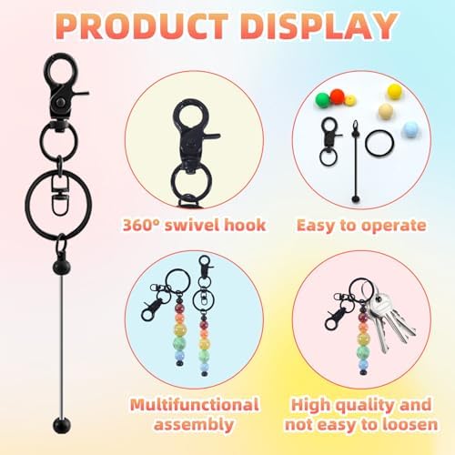 24 Pcs Beadable Keychains Bars bulk - 12 Black DIY Metal Beaded Keychain Making Kit + 12 Bags Included, Bead Keychain Supplies,Blank Key Chain, Perfect for Women, Men, Mother's Day, Birthday Gift