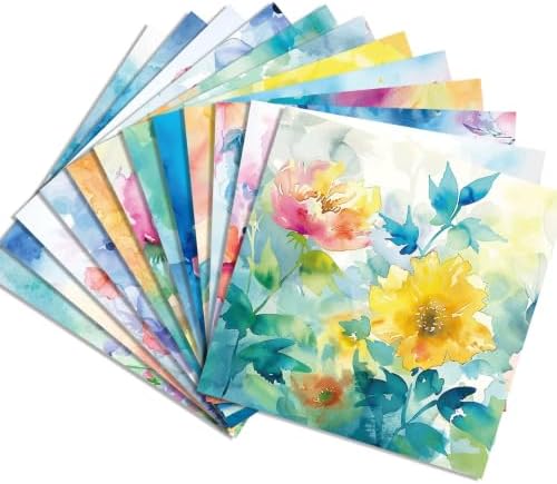 24 Sheets Floral Scrapbook Paper 30x30cm Watercolor Flower Patterned Double Sided Scrapbooking Decorative Craft for Card Making Kit Cardstock Origami Paper Supplies