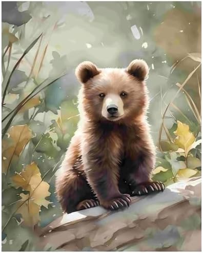 xcemhil Bear Paint by Numbers Kit for Adults, Paint by Number Animals, Bear Paint by Numbers Kit for Adults Beginner for Gift and Home Wall Decor 16x20 Inch